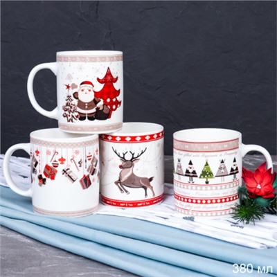 Кружка 6 штук на металлстенде 380 мл / 1188-7 / кружка новогодняя