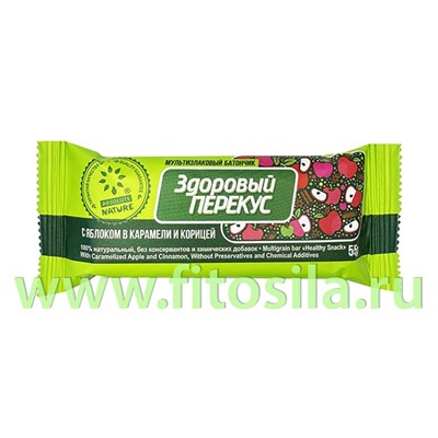 Батончик-мюсли "Здоровый перекус" с яблоком в карамели и корицей, 55г