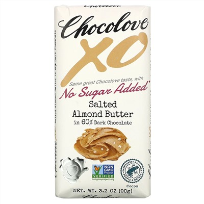 Chocolove, XO, Salted Almond Butter in 60% Dark Chocolate, 3.2 oz (90 g)