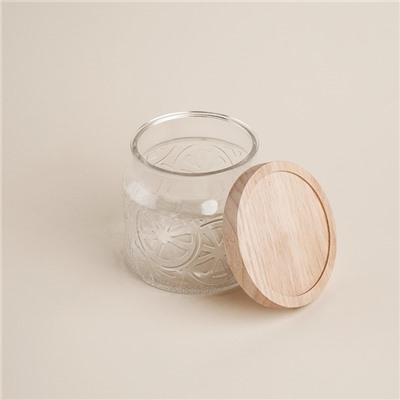 Банка для сыпучих SL Home «Валенсия», 1 л, 12×11.5 см, с деревянной крышкой, стекло, прозрачная