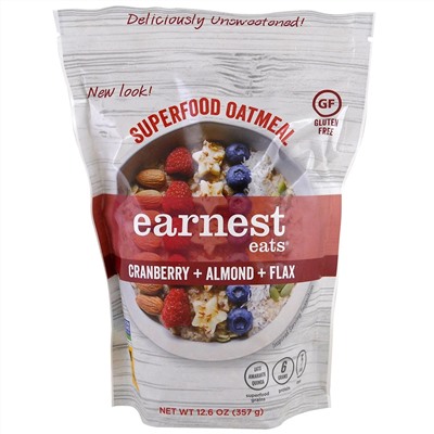 Earnest Eats, Овсянка, клюква + миндаль + лён, 12,6 унц. (357 г)