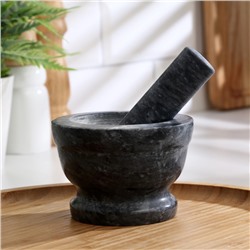 Ступка с пестиком, 130 мл, 10 см, мрамор, чёрная
