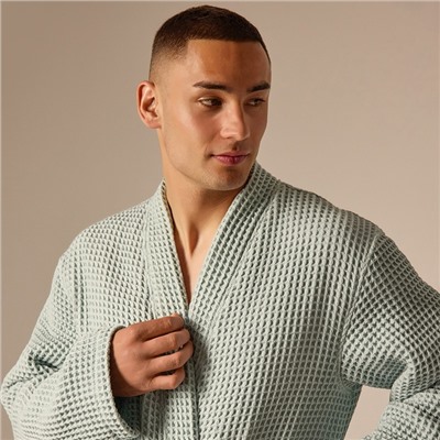 Халат вафельный мужской SL HOME: Boho «Аззура», размер M, хлопок 100%, бирюзовый