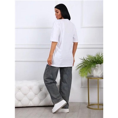 Футбола удлиненная с рисунком сердце и карманами, 785 (Белый с розовым сердцем)