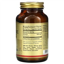 Solgar, L-Proline, 500 мг, 100 растительных капсул