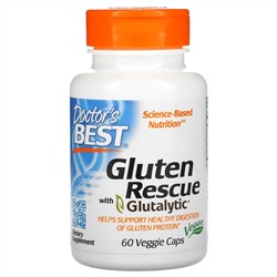 Doctor's Best, Gluten Rescue, ферменты для расщепления глютена с Glutalytic, 60 вегетарианских капсул