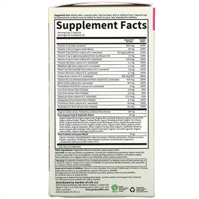 Garden of Life, Vitamin Code, Raw One For Women Once Daily Multivitamin, 30 Vegetarian Capsules