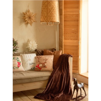 Плед «Этель. Клетка», 150×200 см, корал-флис, коричневый