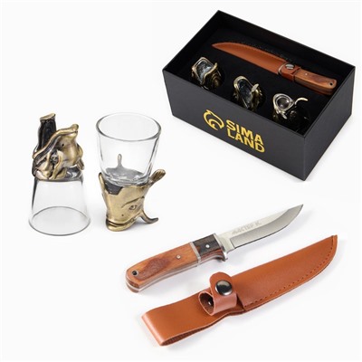 Подарочный набор 4 в 1 «Лучший рыбак»: 3 рюмки для водки по 50 мл, нож, бронза