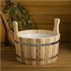 Шайка - таз для бани и сауны «Русские узоры», 9 л, деревянная, пластиковая вставка, «Добропаровъ»