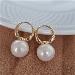 Серьги бижутерия с круглым жемчугом, покрытие: позолота, вставка: исск.жемчуг, цвет: белый перламутровый, арт.001.812