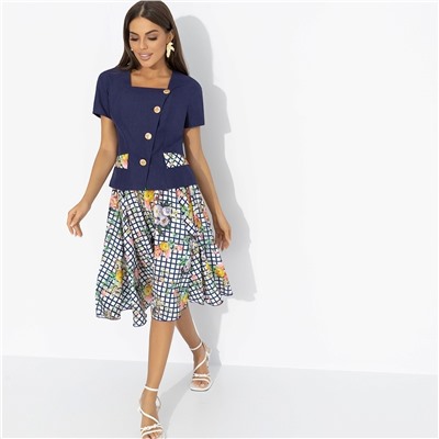 Костюм с юбкой приталенный, Радую себя (2 в 1, синяя мечта)