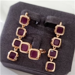Комплект ювелирной бижутерии коллекция "Дубай" серьги и кольцо 19 р, покрытие позолота, вставка: стекло, цвет: вишневый, арт.313.490-19