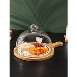 Блюдо для сыра с крышкой клош «Эстет», 31.5×23×18 см, дерево, стекло