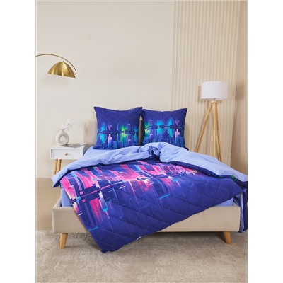 Постельное белье зима-лето из поплина с простыней на резинке - Сити Найт