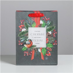 Пакет подарочный новогодний крафтовый «Счастья и любви», MS 18×23×10 см
