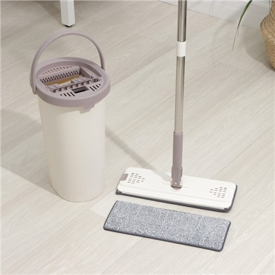 Швабра с отжимом и ведро Доляна: ведро с отсеками для полоскания и отжима 9.3 л, швабра плоская, запасная насадка из микрофибры