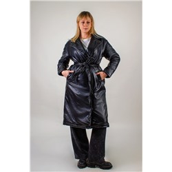 Стеганое теплое пальто из экокожи, арт.355