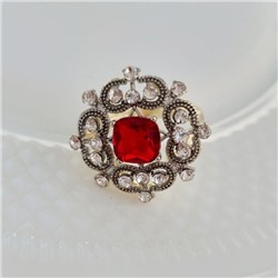 Комплект ювелирной бижутерии Итальянское золото (покрытие желтое 14к), серьги висячие и кольцо 17 р, покрытие позолота и посеребрение, вставка: фианиты, цвет: прозрачный и красный, арт. 213.041-17