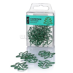 Скрепки-ёлочка L33 мм, 12 шт. пластиковая коробка, европодвес, зеленые