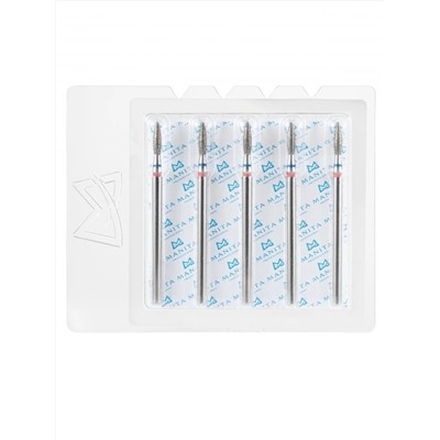 MANITA Фреза алмазная пламя острое для аппаратного маникюра 866.104.243.080.018 ФАП-1.8-8 М-С, сине-красная насечка, ø 1,8 мм, 5 шт. 28358