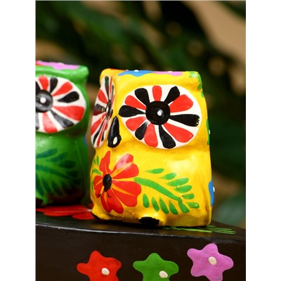 Сувенир «Пара совят», 14×7×9 см, дерево, жёлтый, зелёный