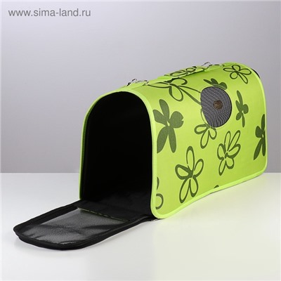 Сумка - переноска «Цветы», размер L, 53×21×29 см, каркасная, зелёная