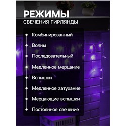 УЦЕНКА Гирлянда «Бахрома» 3×0.5 м, IP20, прозрачная нить, 80 LED, свечение фиолетовое, 8 режимов, 220 В