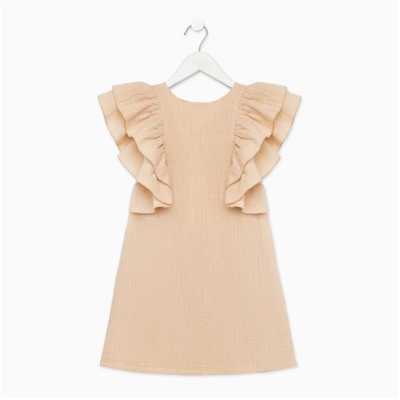 Платье для девочки MINAKU: Cotton Collection, светло-бежевое, рост 128 см