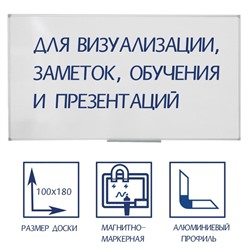 Доска магнитно-маркерная 100×180 см, Calligrata СТАНДАРТ, в алюминиевой рамке, с полочкой