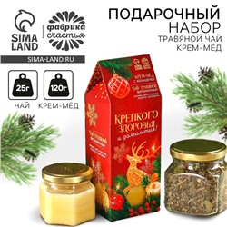 Подарочный набор новогодний «Крепкого здоровья», чай травяной 20 г и крем-мед 120 г