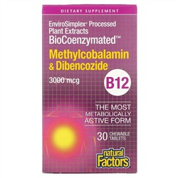 Natural Factors, BioCoenzymated, B12, Methylcobalamin & Dibencozide, 3,000 mcg, 30 Chewable Tablets