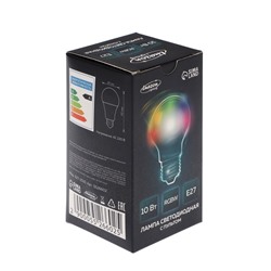 Лампа светодиодная RGB+W, с пультом , А60, 10 Вт, 800 Лм, Е27, 220 В