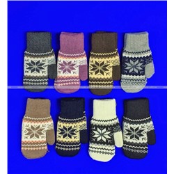 Варежки женские двойные шерстяные Снежинка арт. 6527