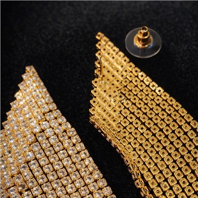 Серьги длинные висячие со стразами "Вечерние", цвет: золотистый и прозрачный, арт.012.056