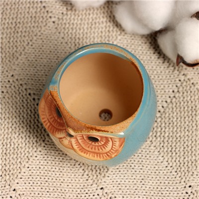 Декоративный горшок для цветов «Сова Ава» керамический, 100 мл, 6.5×6.5×6 см, голубой