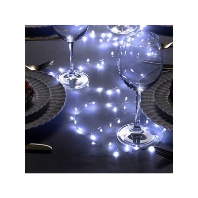 Гирлянда «Мишура» 2 м роса, IP20, серебристая нить, 100 LED, свечение белое, USB