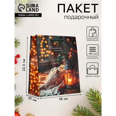 Пакет подарочный новогодний ламинированный, «Уют», 18×10×22.3 см