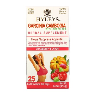 Hyleys Tea, Garcinia Cambogia with Green Tea, Cranberry, 25 Tea Bags, 1.32 oz (37.5 g)
