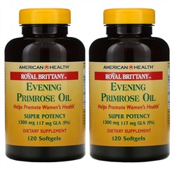 American Health, Royal Brittany, масло примулы вечерней (EPO), 1300 мг, 2 флакона, 120 желатиновых капсул в каждом флаконе