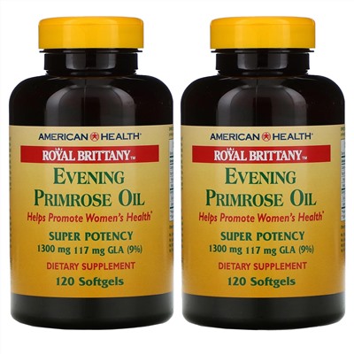 American Health, Royal Brittany, масло примулы вечерней (EPO), 1300 мг, 2 флакона, 120 желатиновых капсул в каждом флаконе