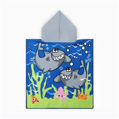Полотенце - пончо детское махровое «Крошка Я. Акулы», 60×120 см, микрофибра