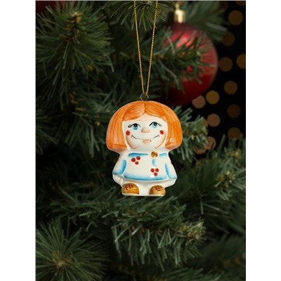 Ёлочная игрушка фарфор «Домовенок Петя», крепление петля, 9 см