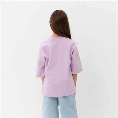 Футболка для девочки однотонная MINAKU: Basic Line, сиреневая, рост 98 см