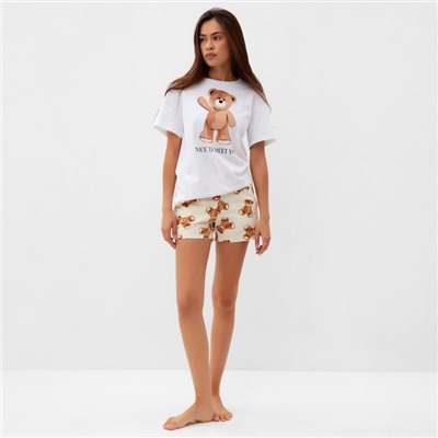Пижама женская (футболка, шорты) KAFTAN «Мишка», размер 44-46