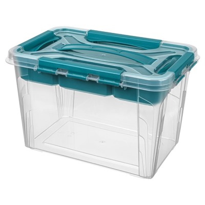 Ящик для хранения универсальный GRAND BOX, 6.65 л, голубой, с замками и вставкой - органайзером