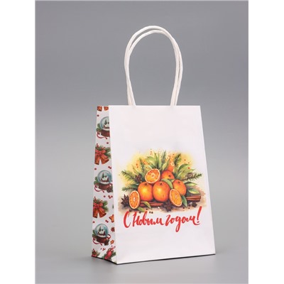 Пакет бумажный подарочный новогодний крафт «Атмосфера Нового Года» 16×12×6 см