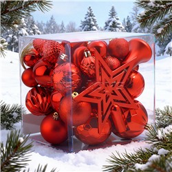 Набор новогодних украшений "Красный иней" (45шт х 4, 6, 8 см)
