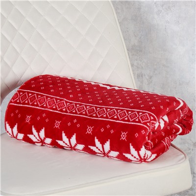 Плед флисовый 150х200 см Красный с белыми снежинками / GP611-4 /уп 100/ 696142 новогодний