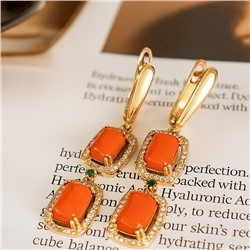 Серьги длинные ювелирная бижутерия коллекция "Дубай", покрытие позолота, вставка: пластик и цирконы, цвет: оранжевый и прозрачный, арт.313.393